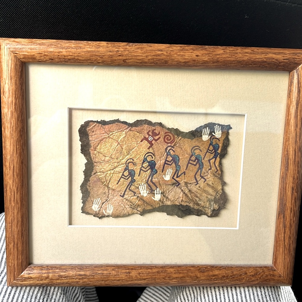 Ginny Hogan Petroglyps Art Framed and signed. Kokopelli On the Moonlight